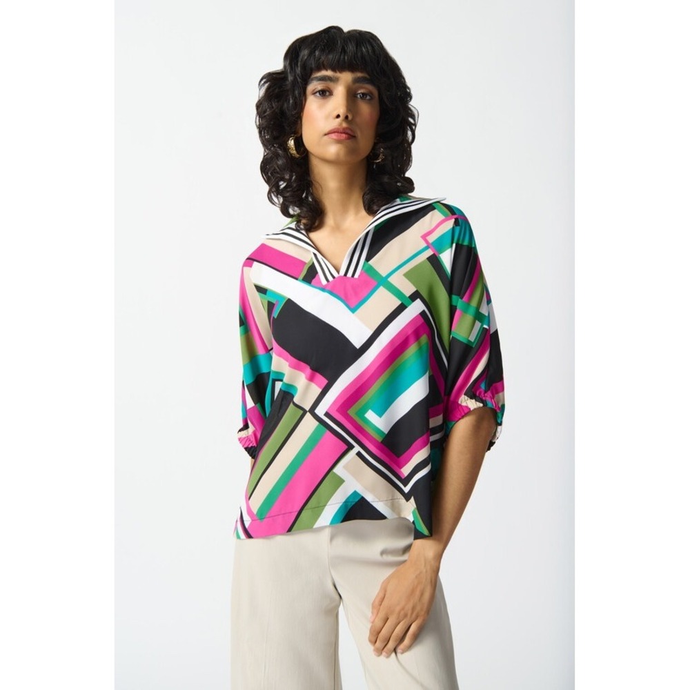 Joseph Ribkoff Geometric Print Boxy Blouse Top Womens 12 Mutlicolor Purple Black